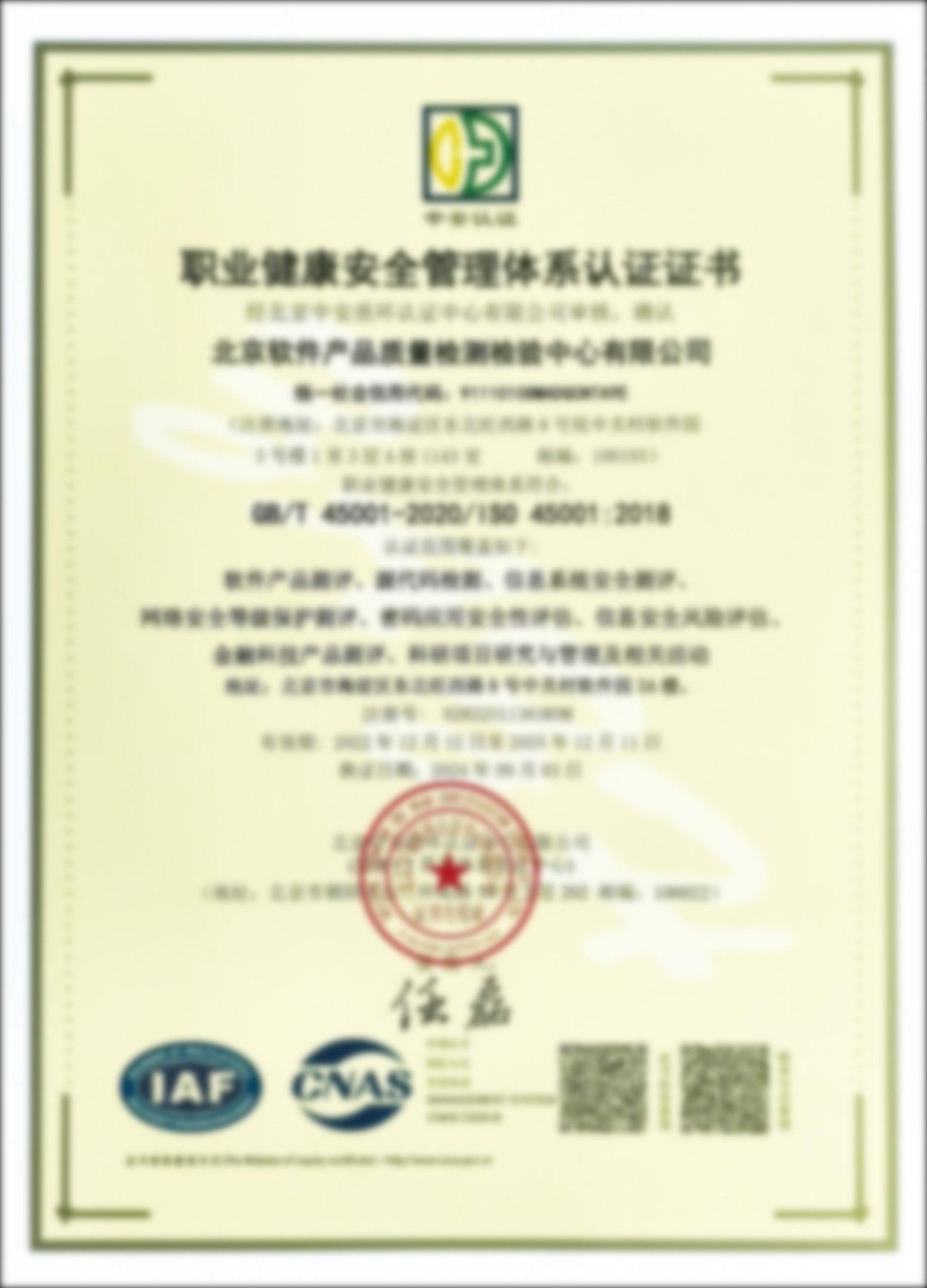 职业健康安全国管理体系认证